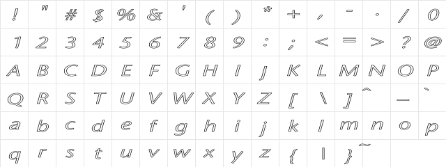 SapirSansItalic HE Regular  glyph index