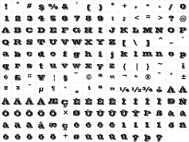 Vineta Regular  glyph index