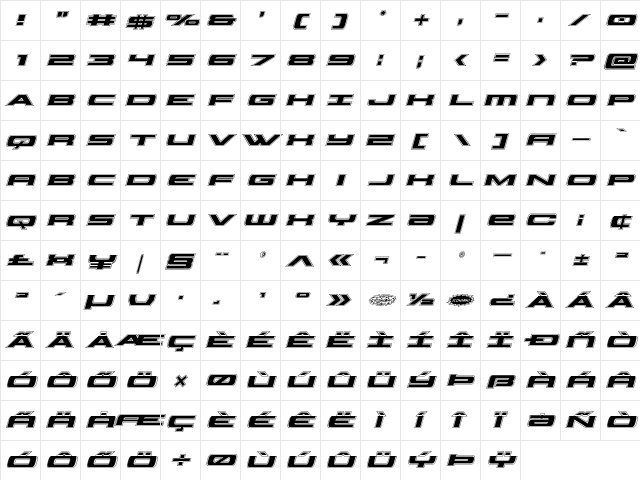 Classic Cobra Academy Italic Italic  glyph index