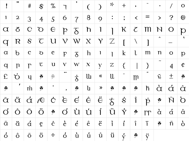 EirinnGaelicLL Medium  glyph index