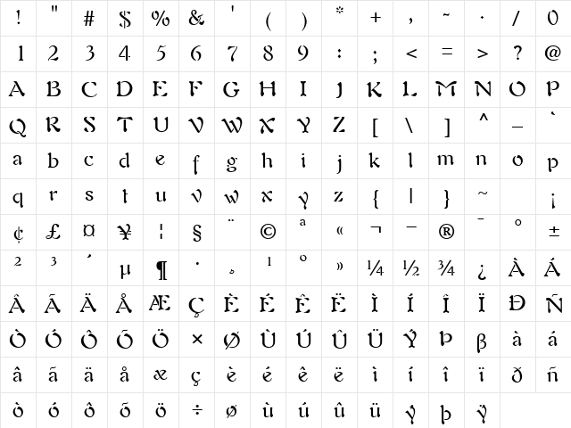 PaletteSSK Regular  glyph index
