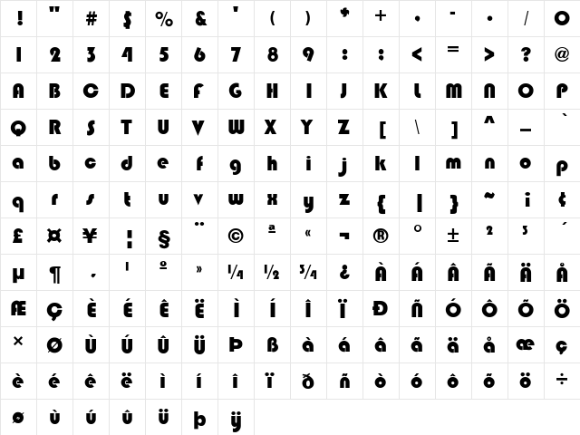 Bixlee-Heavy Regular  glyph index