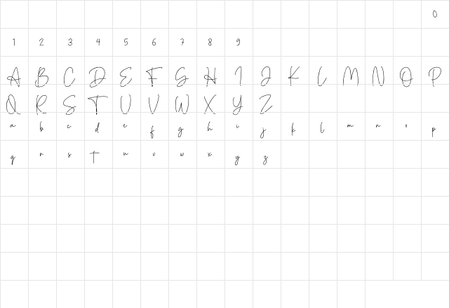 Denira Signature Regular  glyph index