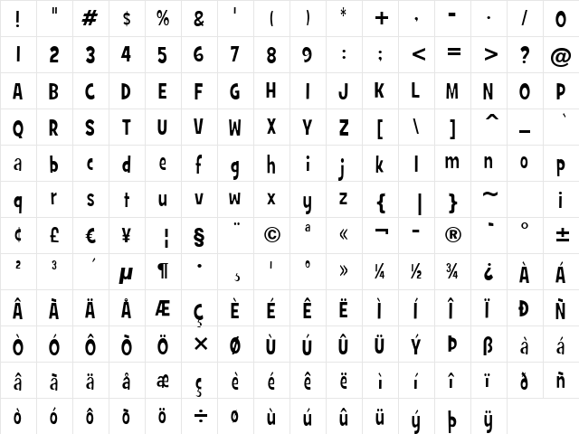 GrilledCheese BTN Cn Regular  glyph index