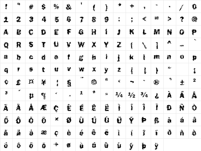 DTCFunkyM23 Regular  glyph index