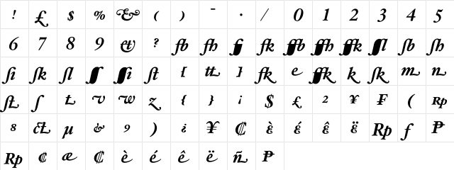 HoeflerText-Bold-Italic-Alt Regular  glyph index