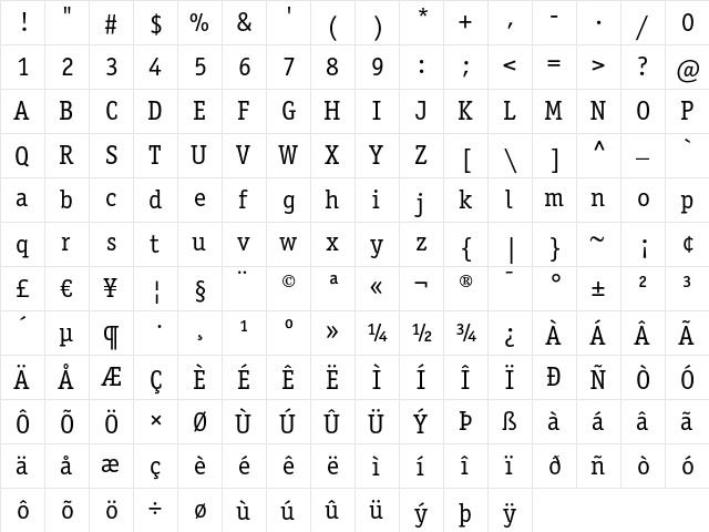 ITC Officina Serif LT Book  glyph index
