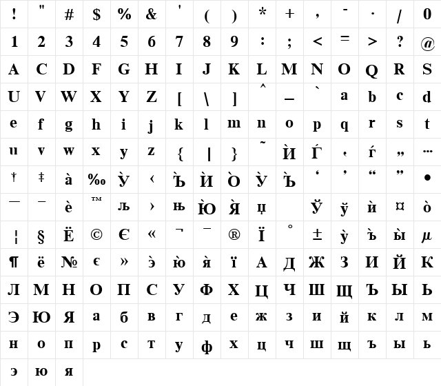 TmsStrokA Bold  glyph index