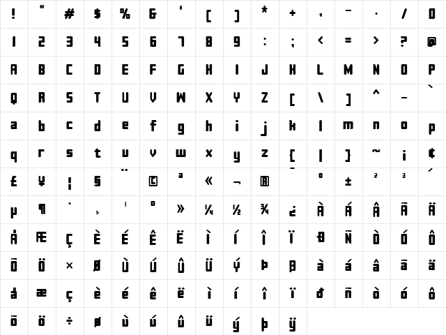 Sujeta Bold  glyph index