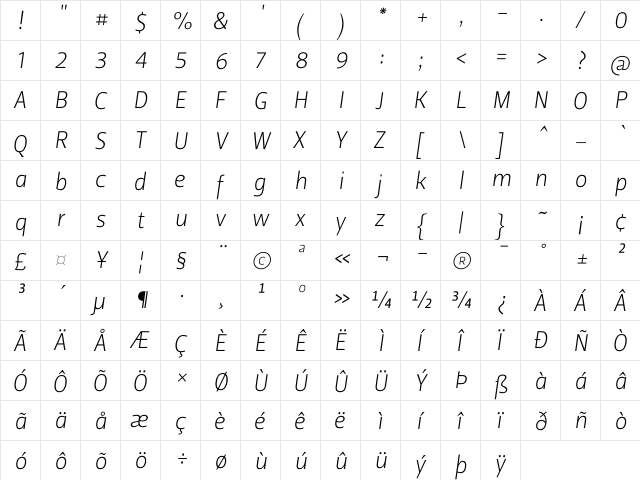 Leitura Sans Italic 1  glyph index