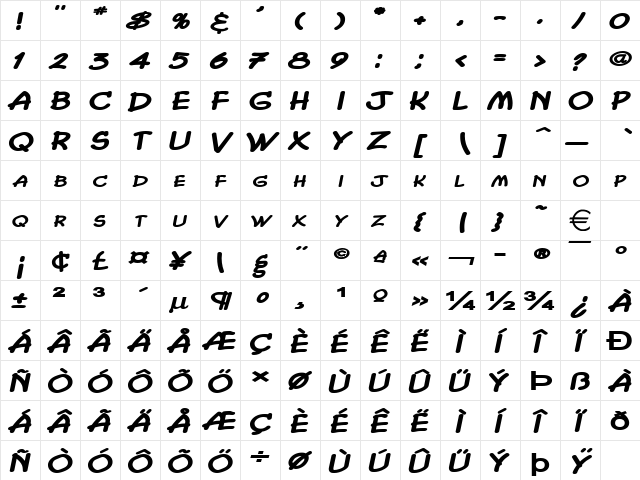 ChasmExtendedHeavy Italic  glyph index