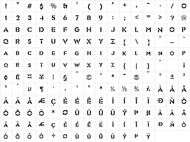 Stencil Sans Normal  glyph index