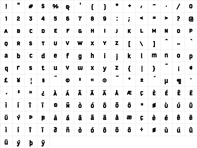 KautivaUni Black Regular  glyph index