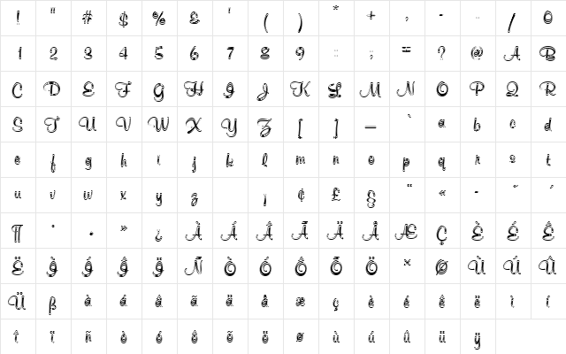 MurrayHilDIn1 Regular  glyph index