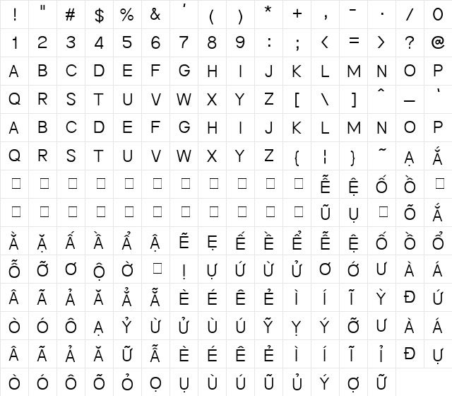 Heo May Hoa 1.1 Regular  glyph index