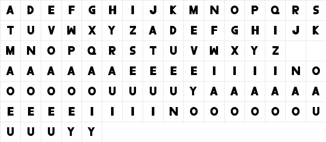Bolique Regular  glyph index