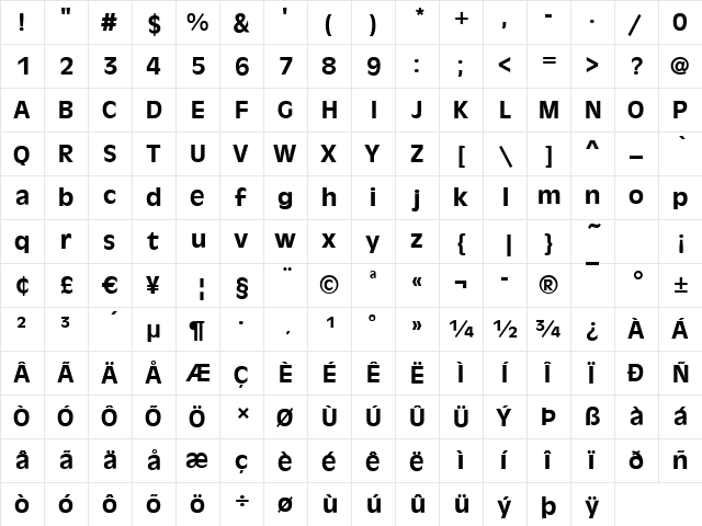 Antigone-Medium Regular  glyph index