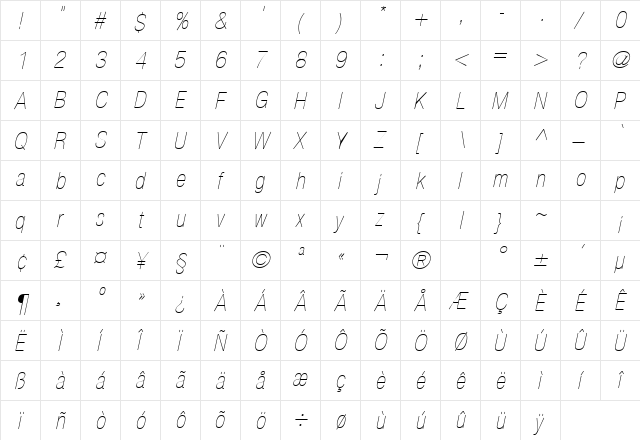 HeaveneticaCond2 ULtOblSH  glyph index