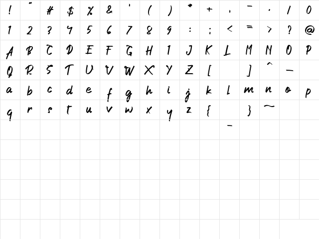 Arjenta Black Regular  glyph index