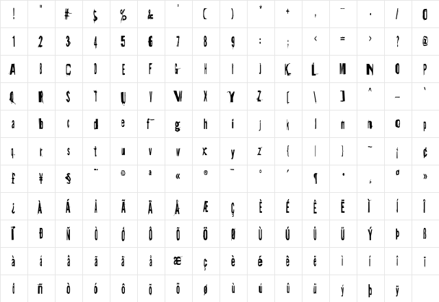 Angst Condensed  glyph index