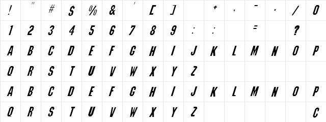 Machiavelli Italic  glyph index