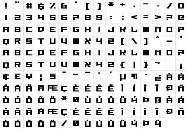 Hysterix Regular  glyph index