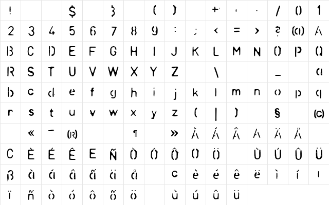 LLChina Regular  glyph index