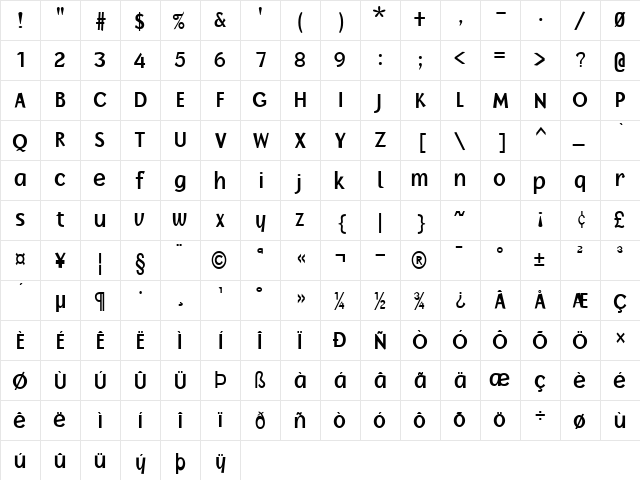 Oak-Ridge-Condensed Bold  glyph index