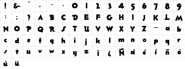 ThickDeco Regular  glyph index