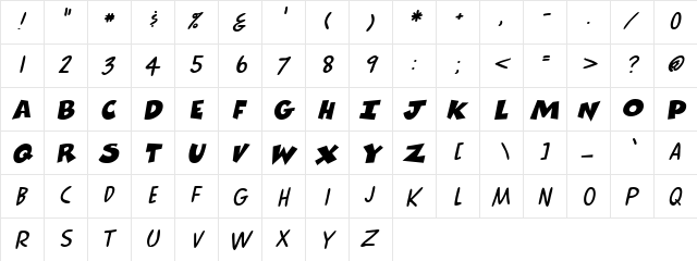 League Oblique  glyph index