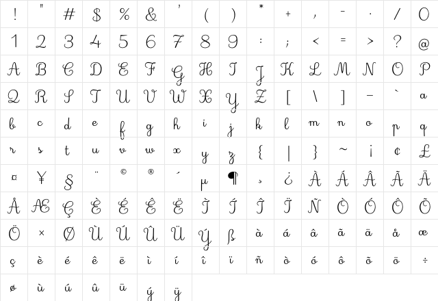 Deuxieme Rang Regular  glyph index