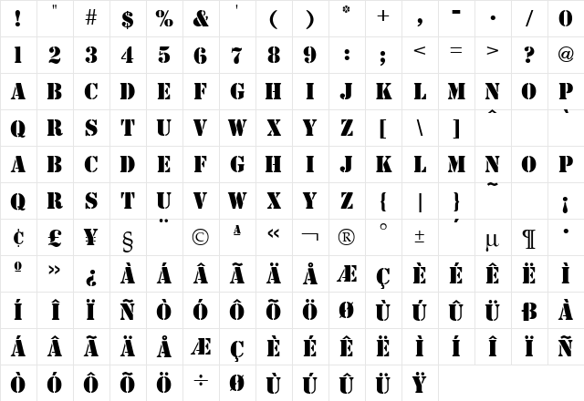 Stencil ICG Regular  glyph index