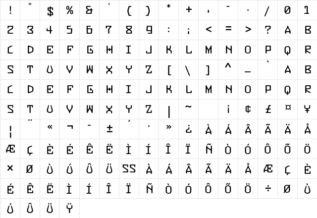 Buzzer Three Std Regular  glyph index