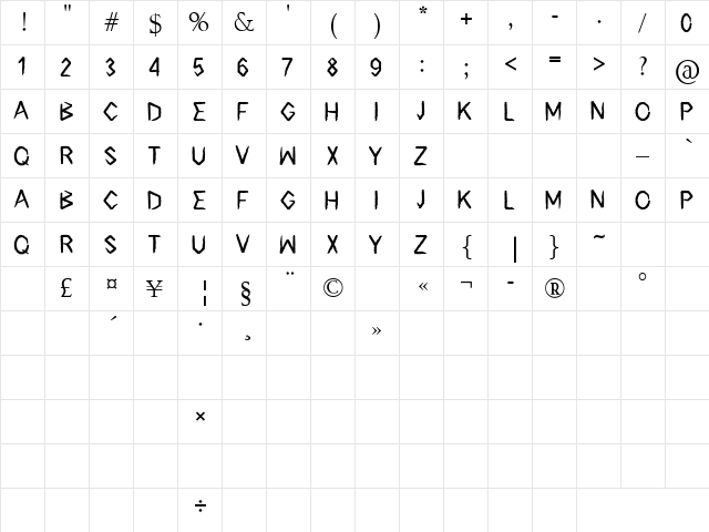 Surfbreaks Regular  glyph index