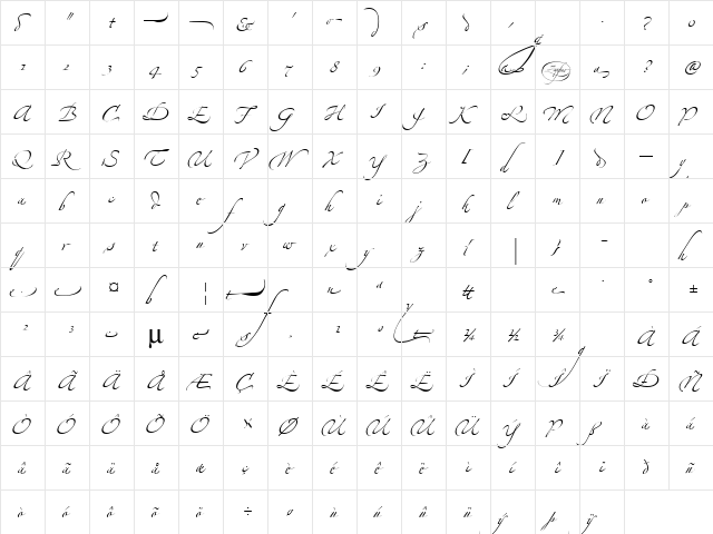 Zapfino Linotype Four Regular  glyph index