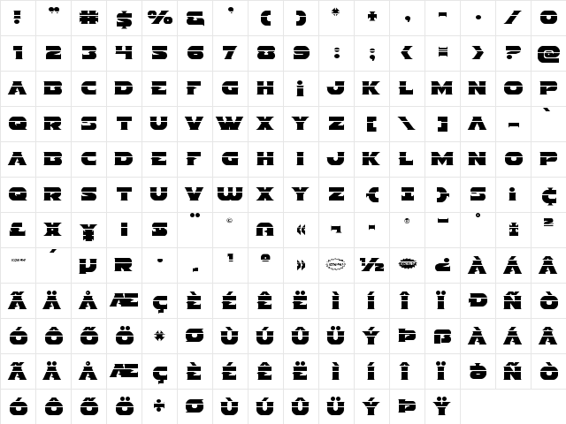 Indigo Demon Laser Regular  glyph index
