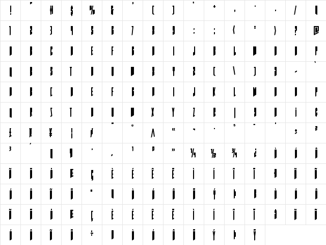 Rhinoclops Condensed Regular  glyph index
