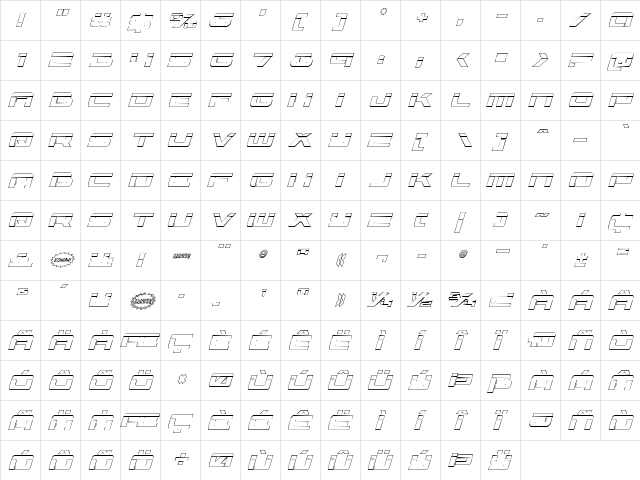 Vorpal Outline Italic Italic  glyph index
