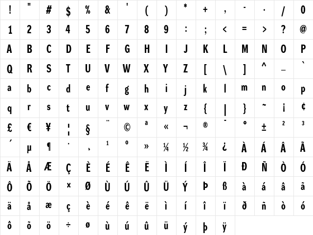 DynaGrotesk RC Bold  glyph index