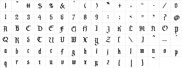 PC Guenevere Regular  glyph index