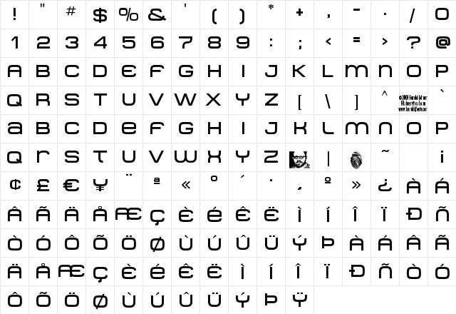 MetroDF Regular  glyph index