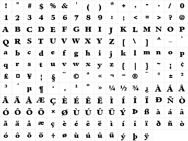 Minister-Black Black  glyph index