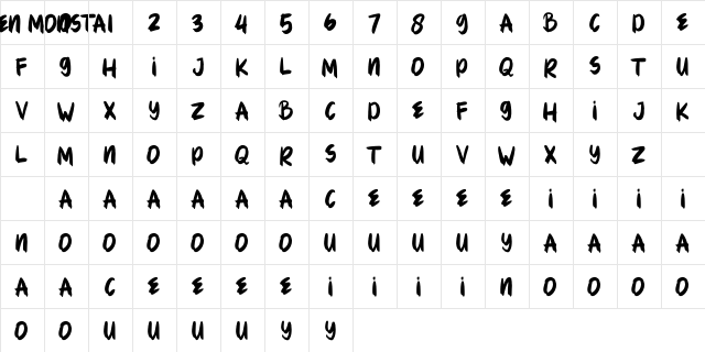 HELOWEN MONSTA Regular  glyph index