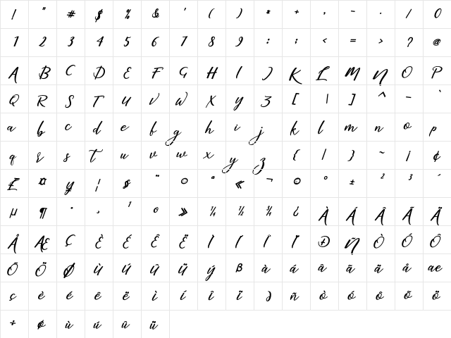martini Regular  glyph index