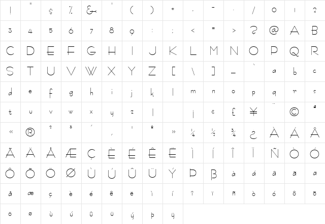 Fashion Normal  glyph index