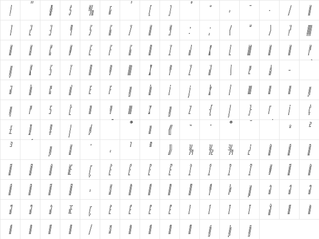 Phantacon Outline Italic Outline Italic  glyph index