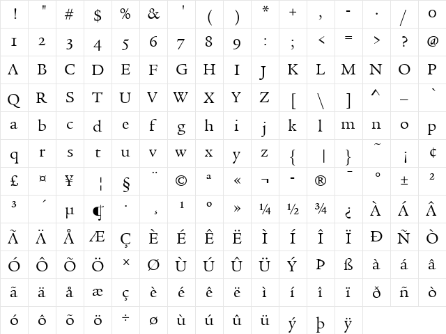 Legacy Serif ITC Book  glyph index