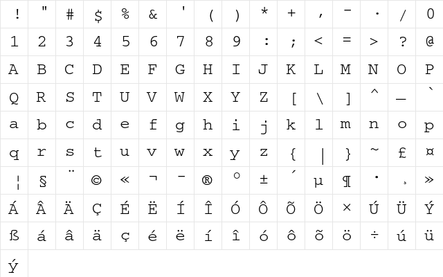 Courier CE Medium  glyph index
