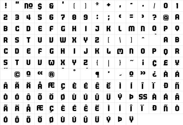 Judgement Bold  glyph index