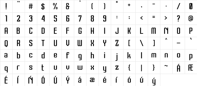 Therover Regular  glyph index